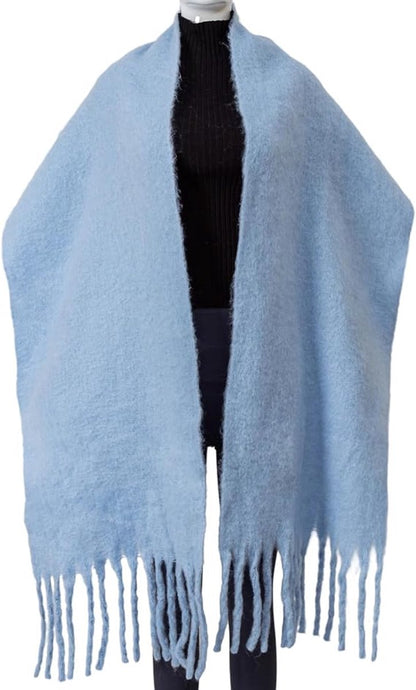Scarf - Women's Winter Scarf - Warm and Thick Knitted Checked Scarf - Blanket Scarf - Stylish Gift - A Gift for Her (Light Blue) - Image 5
