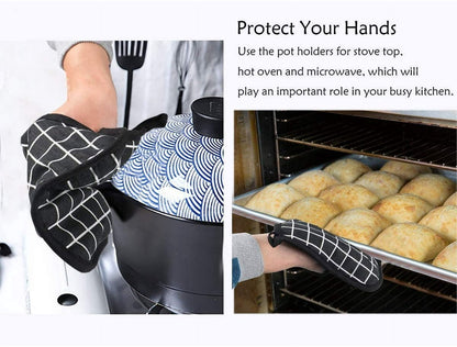 Potholders - Cotton Potholders - Fabric Mitts - Heat Resistant Placemats - Square Potholders - with Pockets - Set of 4 for Cooking and Baking in the Kitchen - Black and White - Image 3