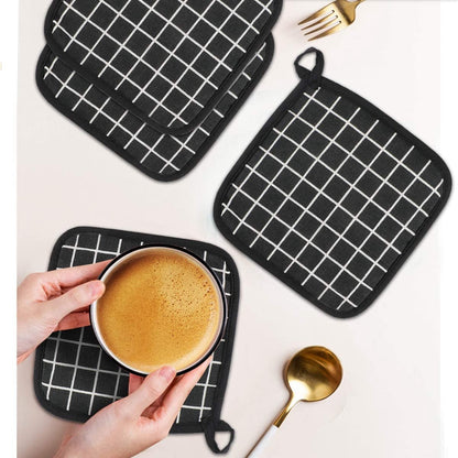 Potholders - Cotton Potholders - Fabric Mitts - Heat Resistant Placemats - Square Potholders - with Pockets - Set of 4 for Cooking and Baking in the Kitchen - Black and White - Image 5