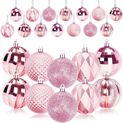 Christmas Baubles - Pack of 24 - Large Size, 6cm Diameter - Unbreakable Plastic - Christmas Tree Decoration - Various Christmas Bauble Decorations Suitable for Weddings, Mother's Day Party Decorations (Pink)