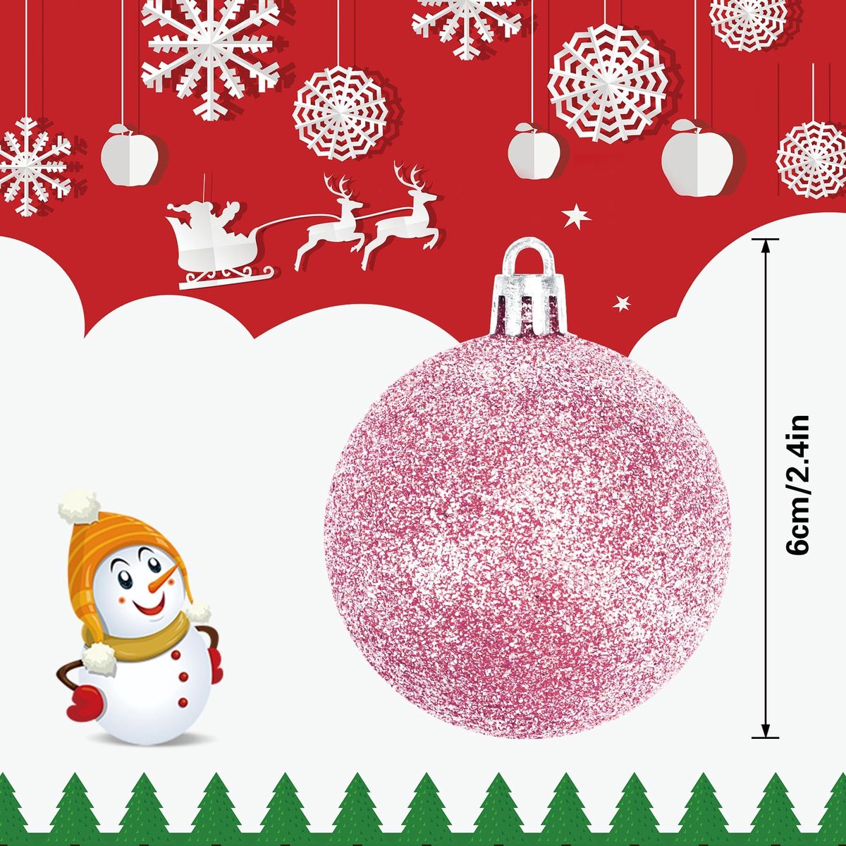 Christmas Baubles - Pack of 24 - Large Size, 6cm Diameter - Unbreakable Plastic - Christmas Tree Decoration - Various Christmas Bauble Decorations Suitable for Weddings, Mother's Day Party Decorations (Pink) - Image 2
