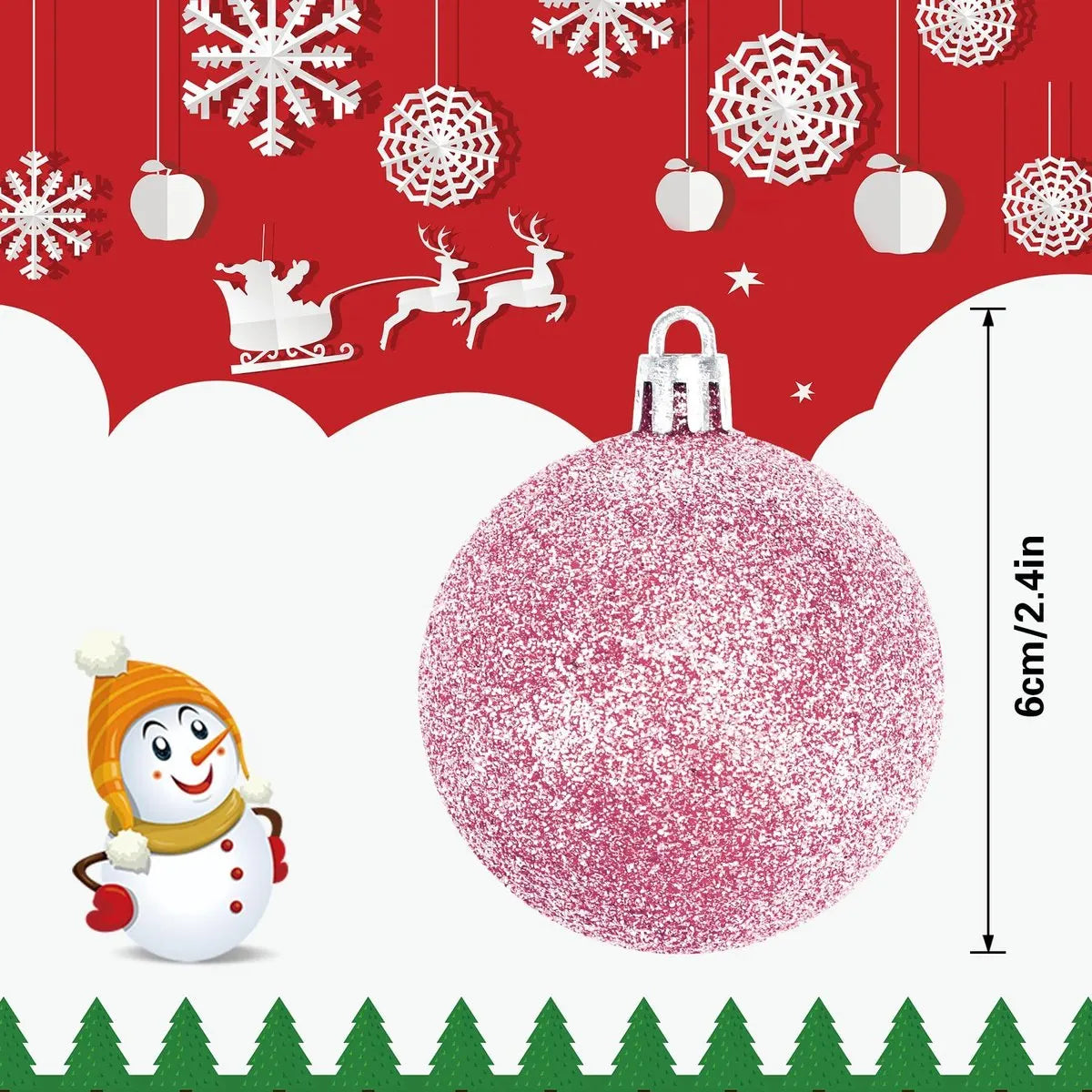 Christmas Baubles - Pack of 24 - Large Size, 6cm Diameter - Unbreakable Plastic - Christmas Tree Decoration - Various Christmas Bauble Decorations Suitable for Weddings, Mother's Day Party Decorations (Pink) - Image 2