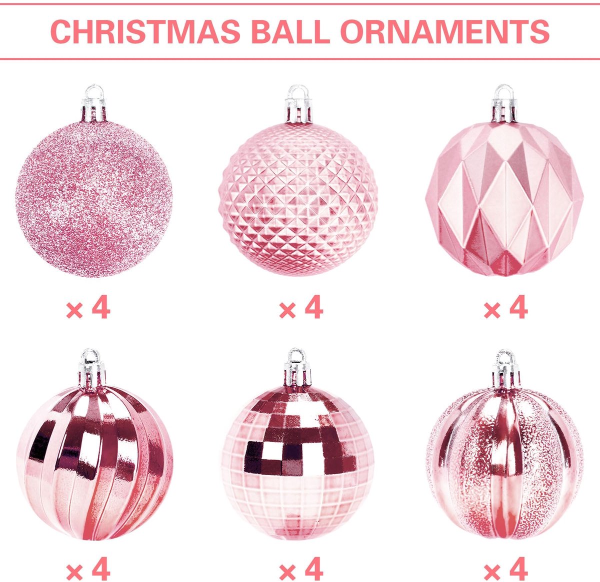 Christmas Baubles - Pack of 24 - Large Size, 6cm Diameter - Unbreakable Plastic - Christmas Tree Decoration - Various Christmas Bauble Decorations Suitable for Weddings, Mother's Day Party Decorations (Pink) - Image 3
