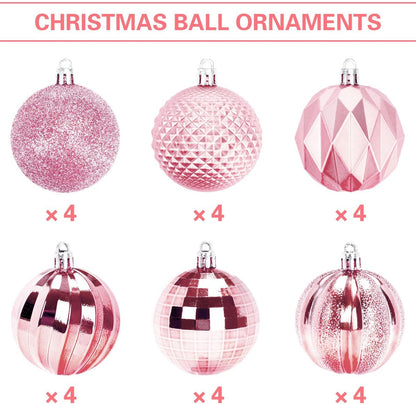 Christmas Baubles - Pack of 24 - Large Size, 6cm Diameter - Unbreakable Plastic - Christmas Tree Decoration - Various Christmas Bauble Decorations Suitable for Weddings, Mother's Day Party Decorations (Pink) - Image 3