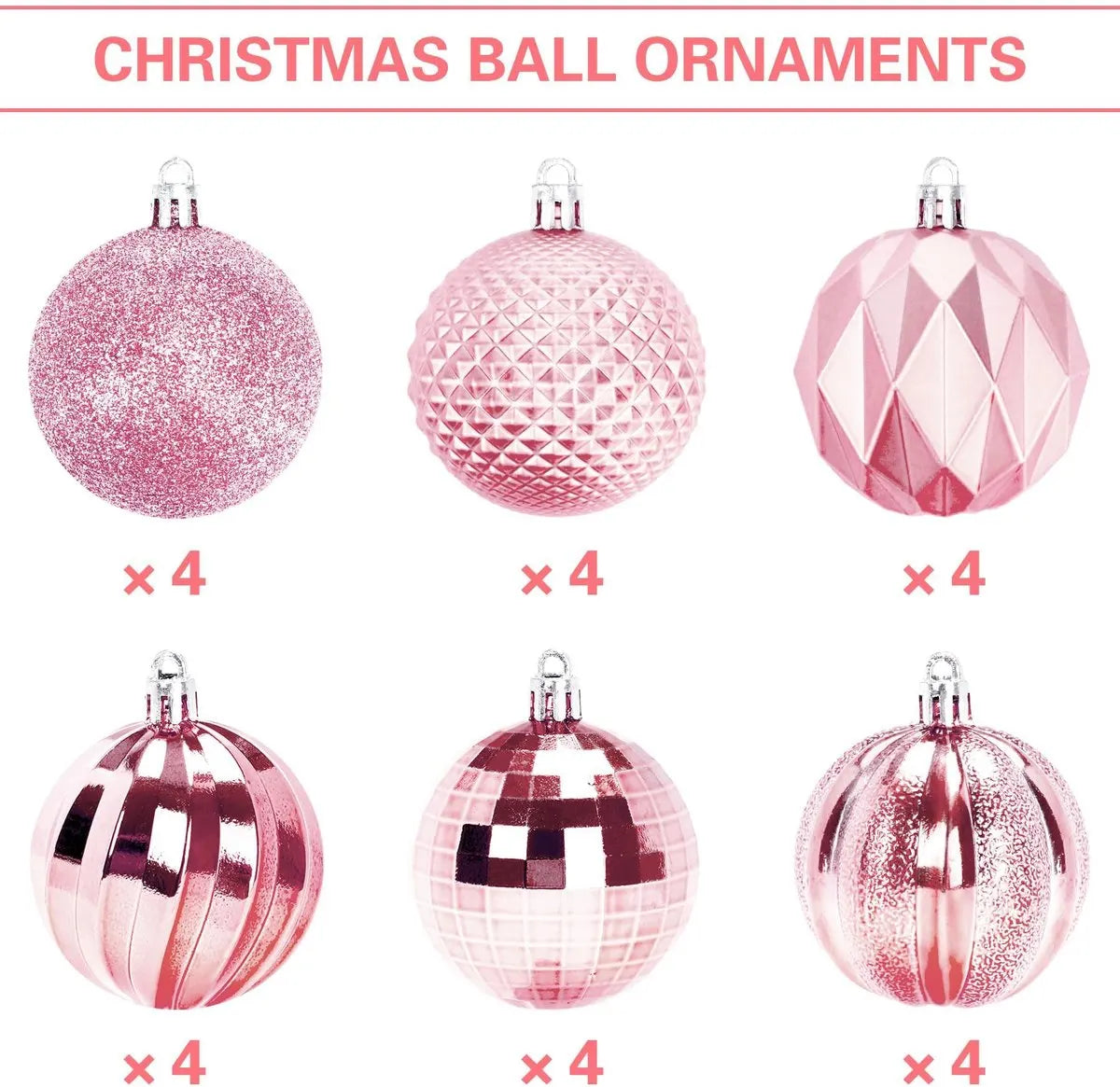 Christmas Baubles - Pack of 24 - Large Size, 6cm Diameter - Unbreakable Plastic - Christmas Tree Decoration - Various Christmas Bauble Decorations Suitable for Weddings, Mother's Day Party Decorations (Pink) - Image 3