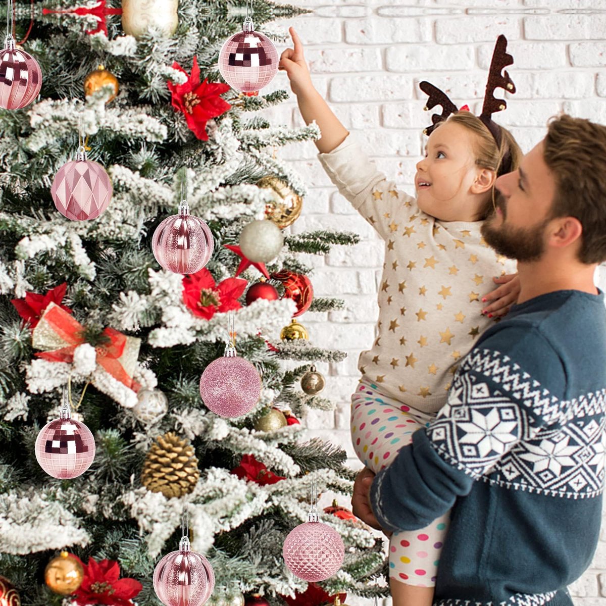 Christmas Baubles - Pack of 24 - Large Size, 6cm Diameter - Unbreakable Plastic - Christmas Tree Decoration - Various Christmas Bauble Decorations Suitable for Weddings, Mother's Day Party Decorations (Pink) - Image 7