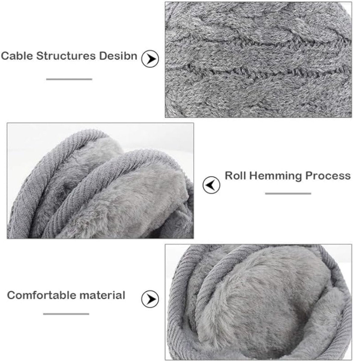 Earmuffs - Fleece Earmuffs - Knitted Earmuffs - Earmuffs for Adults - Warm Earmuffs - Warm Winter Earmuffs - Foldable - Unisex, Suitable for Outdoor Activities (Black) - Image 2