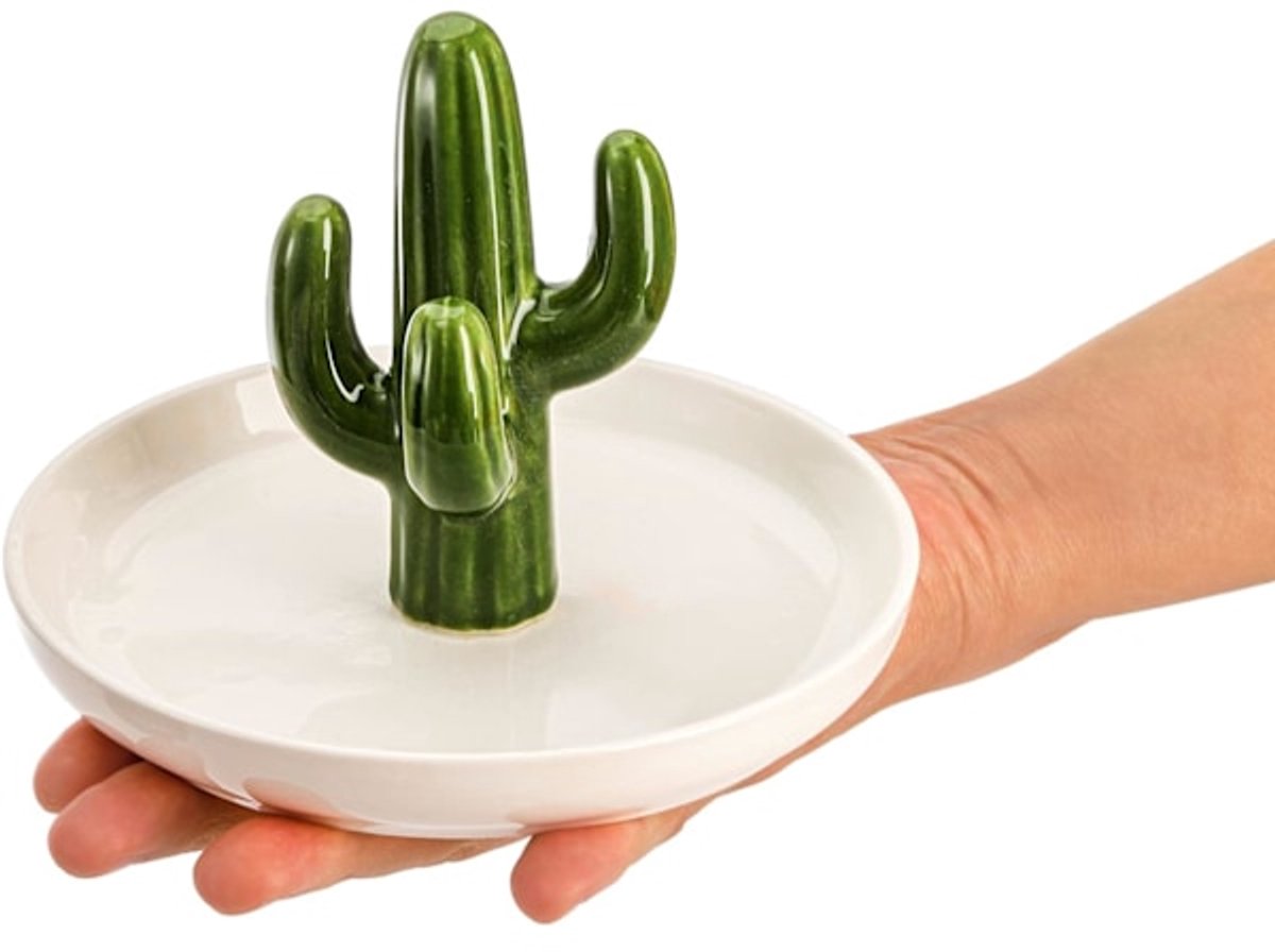 Two-Piece Jewelry Display Set - Aloe Vera and Cactus Ring Organizer Set - Ceramic - Jewelry Organizer - Bracelet, Earring, and Necklace Organizer with Leaf Decorations - Decorative Items - Image 2