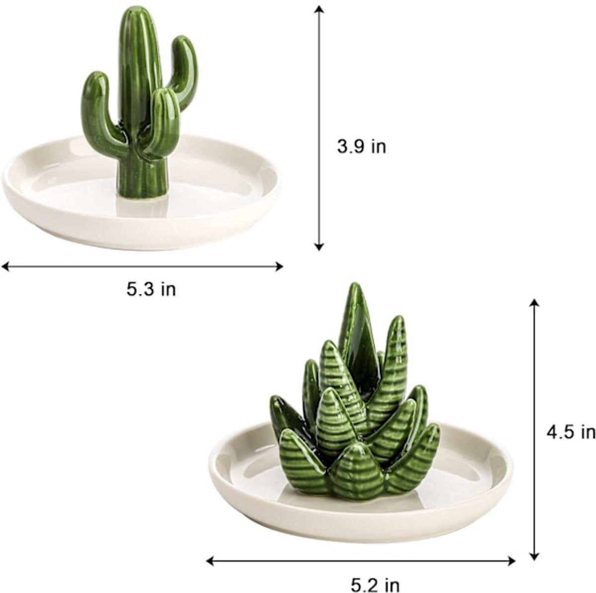 Two-Piece Jewelry Display Set - Aloe Vera and Cactus Ring Organizer Set - Ceramic - Jewelry Organizer - Bracelet, Earring, and Necklace Organizer with Leaf Decorations - Decorative Items - Image 4