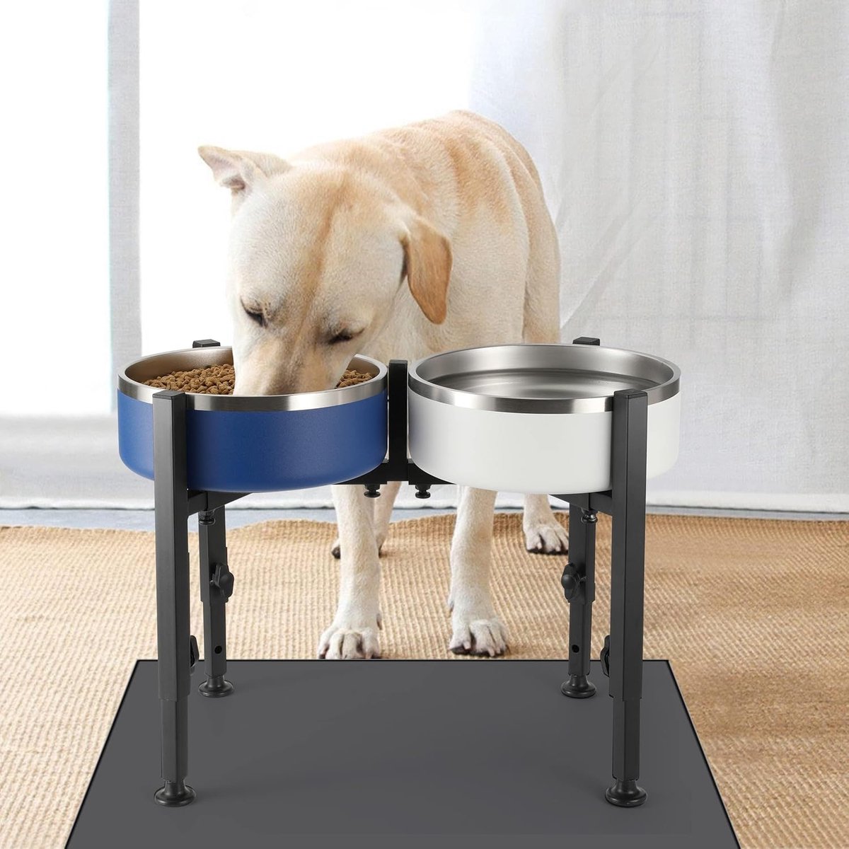 Dog Food Bowl Holder - Metal Food Bowl Holder - Adjustable Dog Food Bowl Holder - Double Food Bowl Holder - Suitable for Large, Medium, and Small Dogs - Black (Dog Food Bowl Not Included) - Image 2