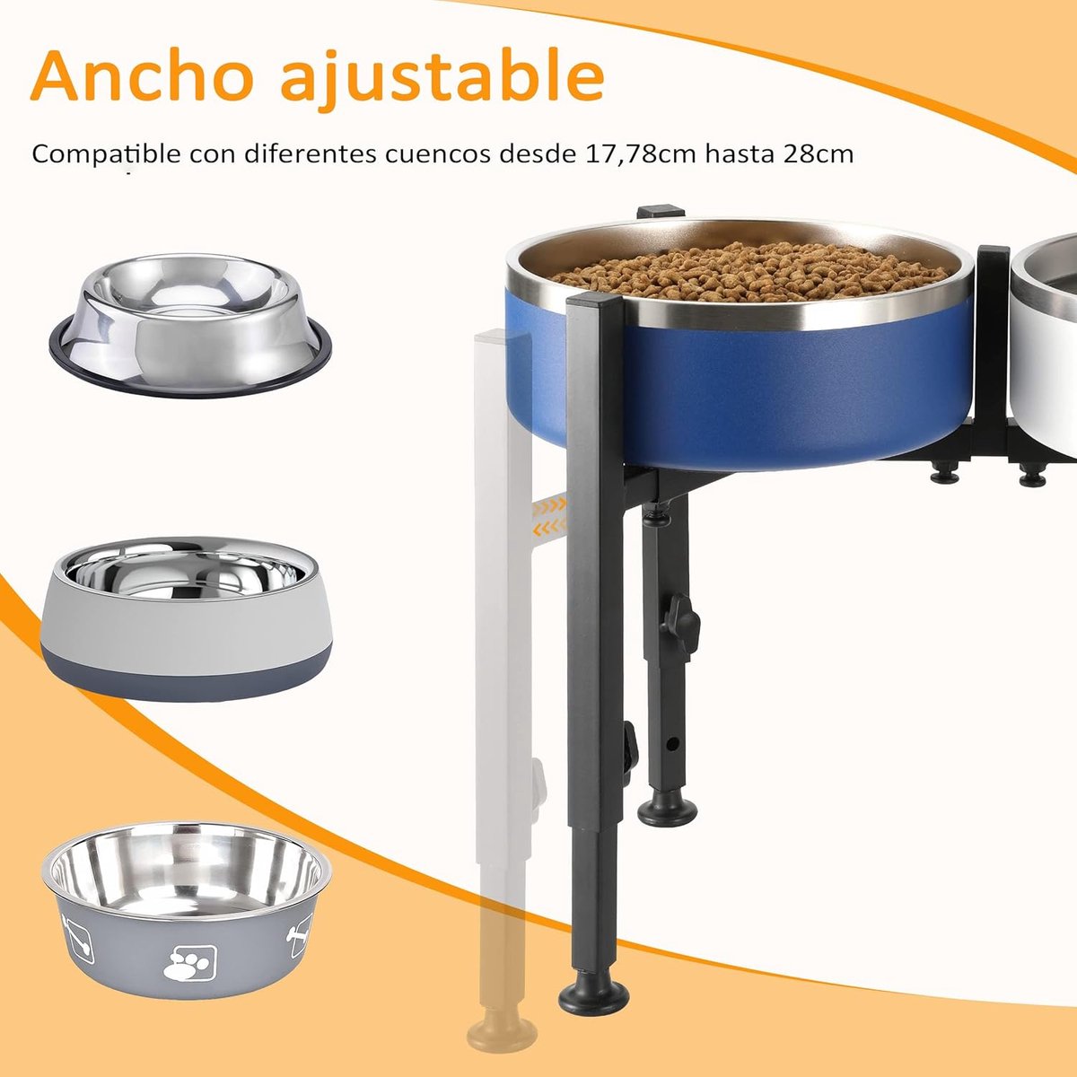 Dog Food Bowl Holder - Metal Food Bowl Holder - Adjustable Dog Food Bowl Holder - Double Food Bowl Holder - Suitable for Large, Medium, and Small Dogs - Black (Dog Food Bowl Not Included) - Image 5