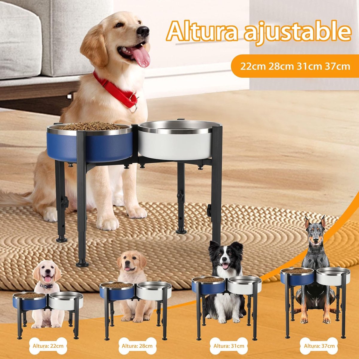 Dog Food Bowl Holder - Metal Food Bowl Holder - Adjustable Dog Food Bowl Holder - Double Food Bowl Holder - Suitable for Large, Medium, and Small Dogs - Black (Dog Food Bowl Not Included) - Image 7