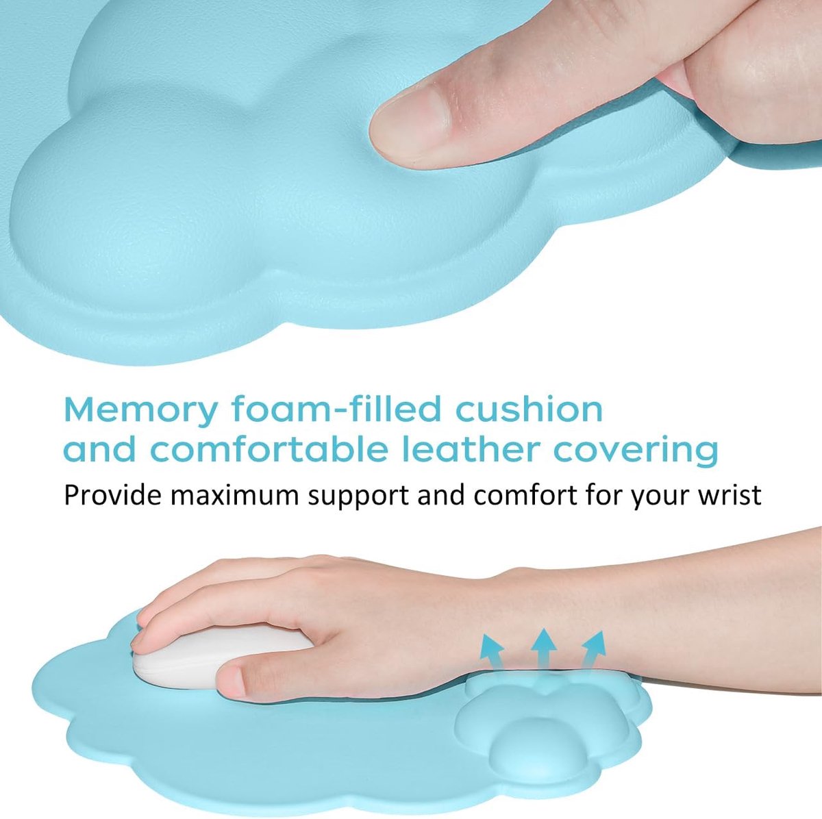 Mouse Pad - Mouse Pad with Wrist Rest - Ergonomic Mouse Pad - Mouse Pad with Leather Surface, Suitable for Computers, Laptops, Office, Home and Travel, with Non-Slip Bottom - Blue - Image 3