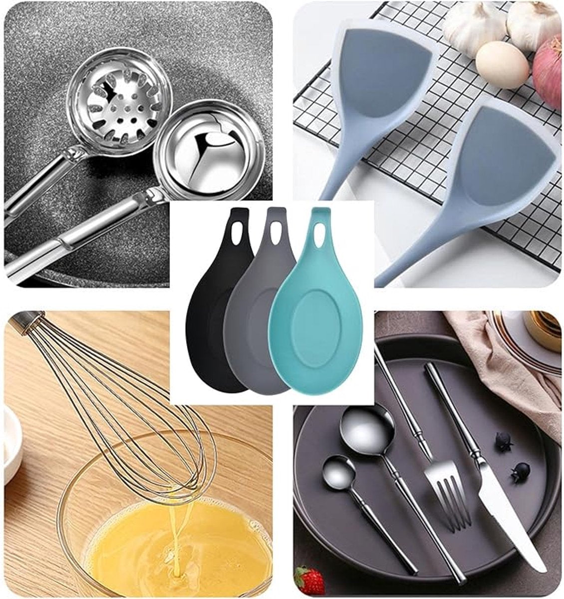 Kitchen Utensils - Set of 3 - Spoon Holder - Spoon Mat - Kitchen Storage Rack - Kitchen Accessories - Made of Silicone - Suitable for wooden, silicone and metal teaspoons, etc. - Image 2