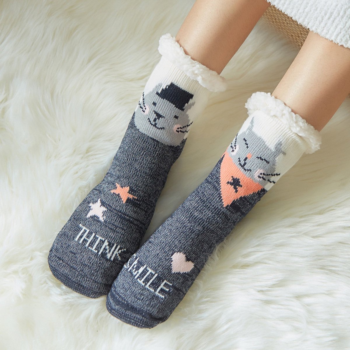 House Socks (1 pair) - Floor Socks - Slipper Socks - Women's House Socks - Fleece Lining - Non-Slip House Socks - Christmas Gift - Image 3
