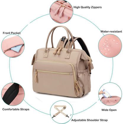 Convertible Diaper Bag - Wide Opening - 14 Pockets - Stylish - Baby Changing Bag - with Stroller Buckle - Diaper Bag - Waterproof (Off-White) - Image 4