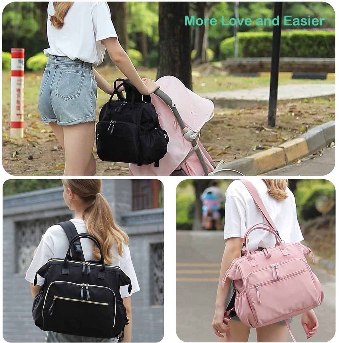 Convertible Diaper Bag - Wide Opening - 14 Pockets - Stylish - Baby Changing Bag - with Stroller Buckle - Diaper Bag - Waterproof (Off-White) - Image 5