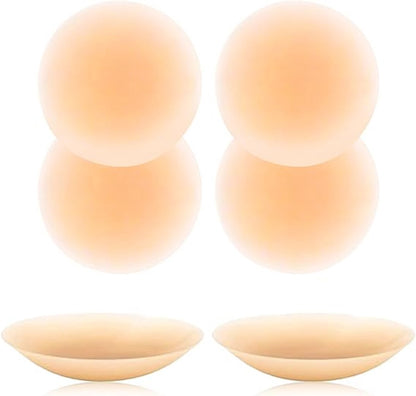 Nipple Covers (Set of 4) - Reusable Nipple Covers - Invisible Silicone Nipple Covers - Nipple Covers - Silicone Nipple Covers - Suitable for backless, low-cut evening dresses, wedding dresses and slip dresses - Beige - Medium