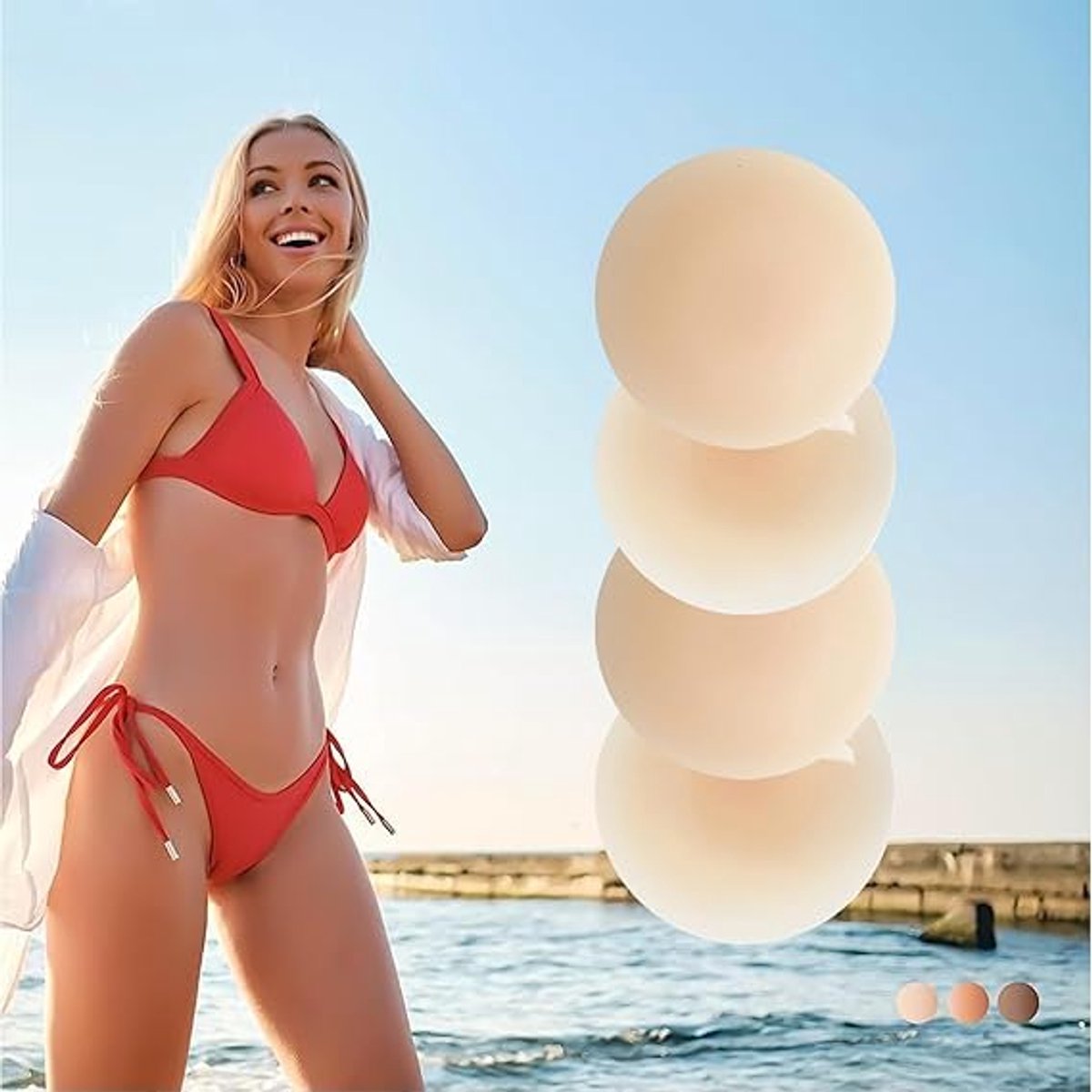Nipple Covers (Set of 4) - Reusable Nipple Covers - Invisible Silicone Nipple Covers - Nipple Covers - Silicone Nipple Covers - Suitable for backless, low-cut evening dresses, wedding dresses and slip dresses - Beige - Medium - Image 3