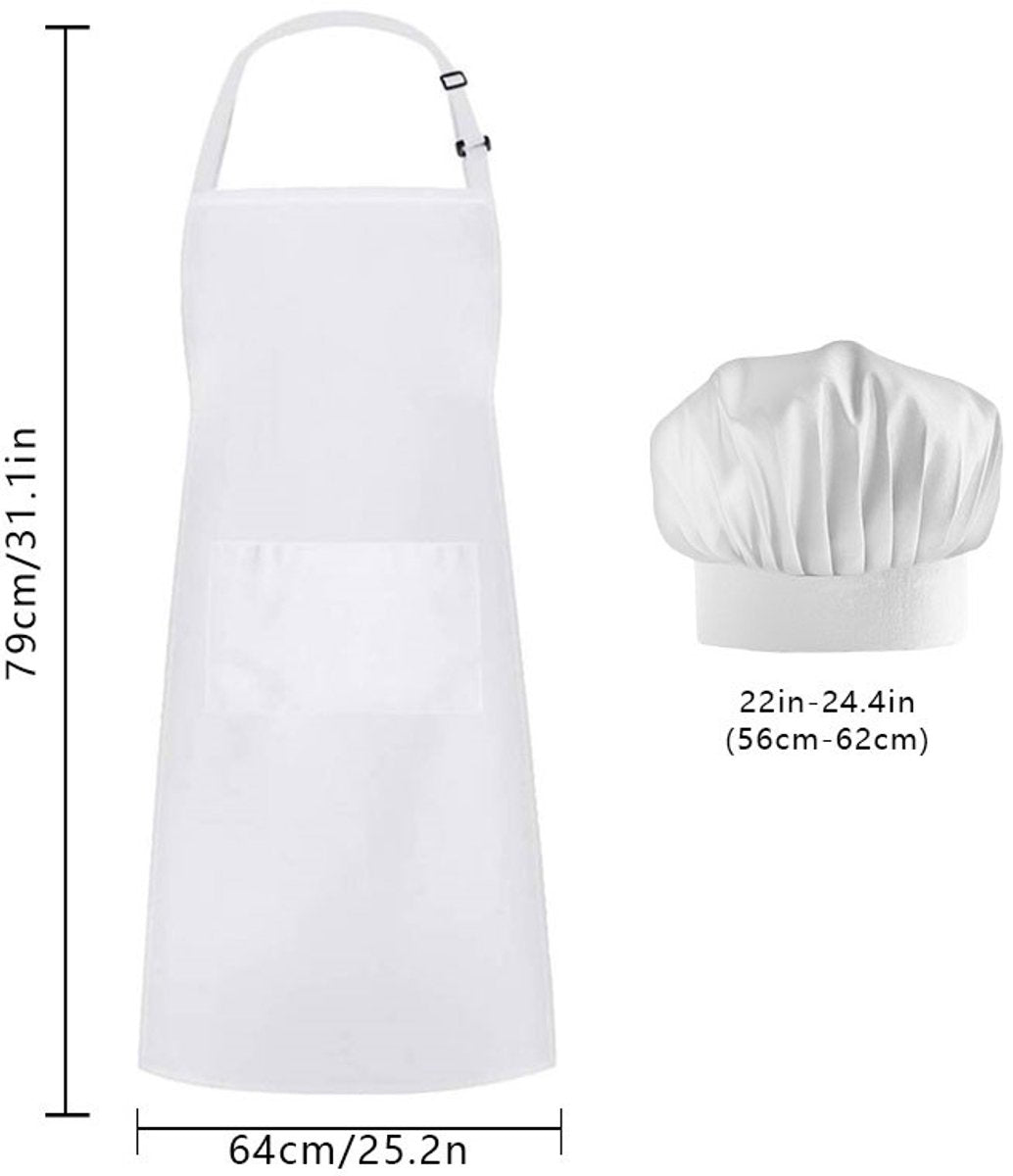 Apron and Hat Set - Adjustable Chef's Hat and Apron - Unisex Baker's Clothing (White) - Image 5
