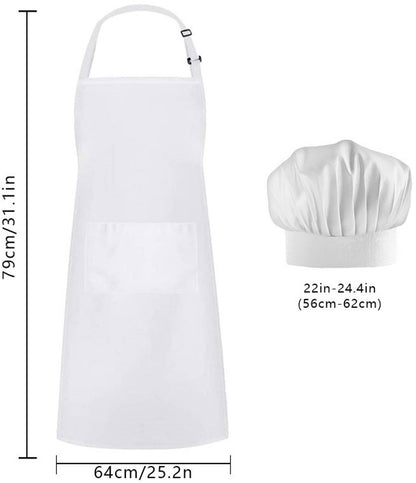 Apron and Hat Set - Adjustable Chef's Hat and Apron - Unisex Baker's Clothing (White) - Image 5