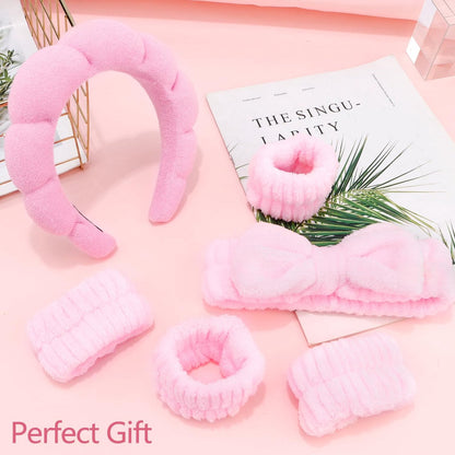 Winter Headband for Women - Set of 4 - Pink Makeup Headband and Wristband Set - Suitable for Facial Cleansing and Skin Care - Christmas Gift - Birthday Gift, Gift for Girls - Image 2