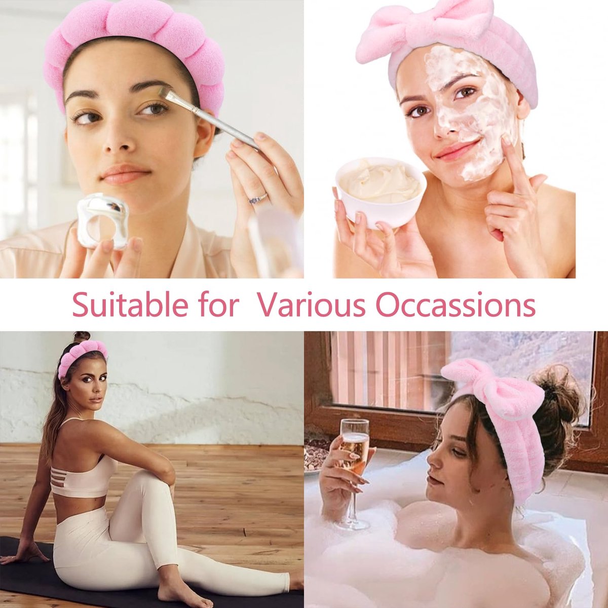 Winter Headband for Women - Set of 4 - Pink Makeup Headband and Wristband Set - Suitable for Facial Cleansing and Skin Care - Christmas Gift - Birthday Gift, Gift for Girls - Image 6