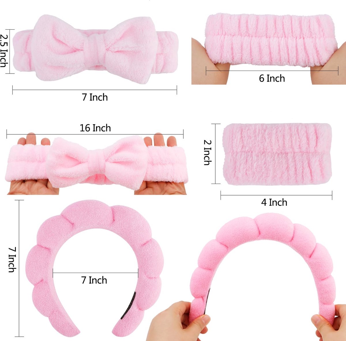 Winter Headband for Women - Set of 4 - Pink Makeup Headband and Wristband Set - Suitable for Facial Cleansing and Skin Care - Christmas Gift - Birthday Gift, Gift for Girls - Image 7