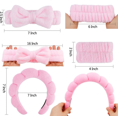 Winter Headband for Women - Set of 4 - Pink Makeup Headband and Wristband Set - Suitable for Facial Cleansing and Skin Care - Christmas Gift - Birthday Gift, Gift for Girls - Image 7