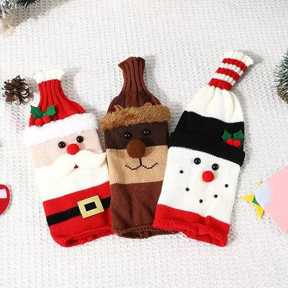 Wine Bottle Cover - Christmas Wine Bottle Cover - Hand-Knitted Cartoon Decorated Bottle Cover - Christmas Gifts for Adults - Perfect for Holiday Party Decorations (3-Piece Set) - Image 2