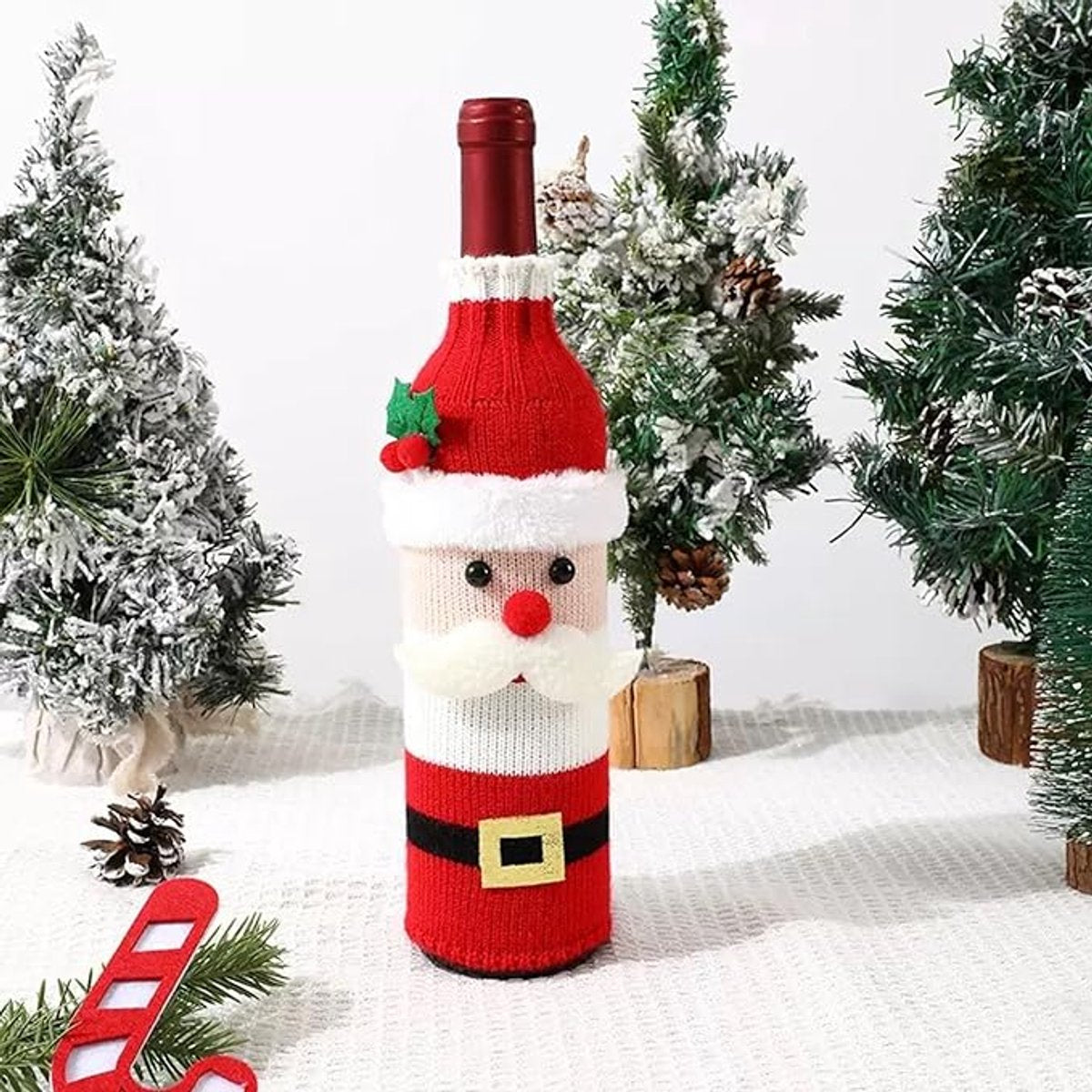 Wine Bottle Cover - Christmas Wine Bottle Cover - Hand-Knitted Cartoon Decorated Bottle Cover - Christmas Gifts for Adults - Perfect for Holiday Party Decorations (3-Piece Set) - Image 3