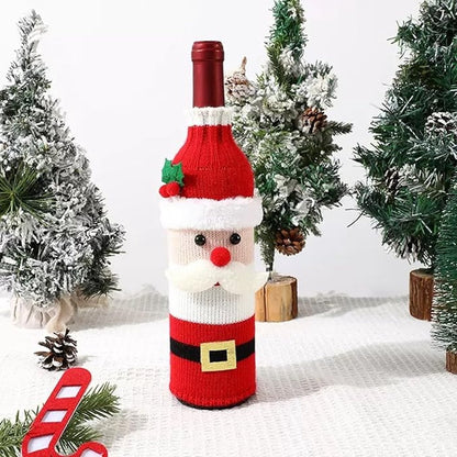Wine Bottle Cover - Christmas Wine Bottle Cover - Hand-Knitted Cartoon Decorated Bottle Cover - Christmas Gifts for Adults - Perfect for Holiday Party Decorations (3-Piece Set) - Image 3