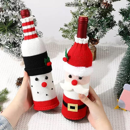 Wine Bottle Cover - Christmas Wine Bottle Cover - Hand-Knitted Cartoon Decorated Bottle Cover - Christmas Gifts for Adults - Perfect for Holiday Party Decorations (3-Piece Set) - Image 4