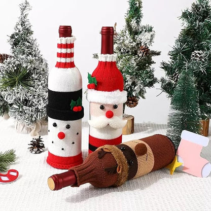 Wine Bottle Cover - Christmas Wine Bottle Cover - Hand-Knitted Cartoon Decorated Bottle Cover - Christmas Gifts for Adults - Perfect for Holiday Party Decorations (3-Piece Set) - Image 5