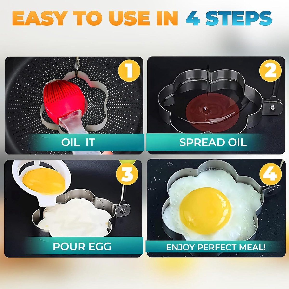 Stainless Steel Egg Baking Mold - 5 Pieces - Egg Baking Mold - Kitchen Utensils - DIY Model Egg Baking Mold - 5 Piece Creative Breakfast Set - Circle, Heart, Flower, Five-Pointed Star and Mickey Mouse Shapes - Image 3