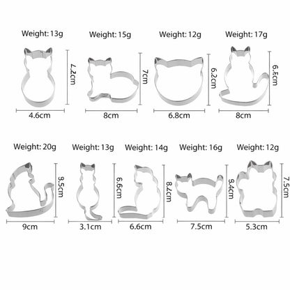 Cookie Cutters Cat - 9 Piece Set - Stainless Steel Baking Cup Set - Cat Shaped Cookie Cutters and Baking Tools - Enjoy cooking with your kids. - Image 6