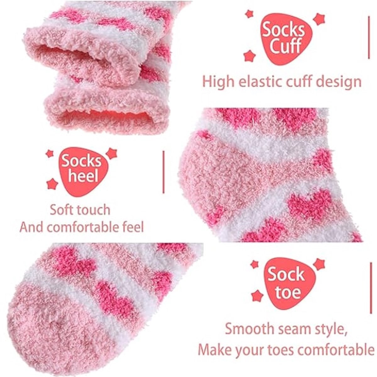 Socks - Women's lounge socks (6 pairs) - Women's fluffy socks - Floor socks - Women's fleece socks - Comfortable winter socks - Thick pink - Image 2
