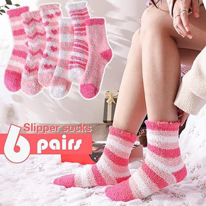 Socks - Women's lounge socks (6 pairs) - Women's fluffy socks - Floor socks - Women's fleece socks - Comfortable winter socks - Thick pink - Image 3