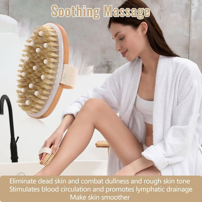 Bath Brush - Body Brush - Natural Bristles - Massage Brush - Shower Brush - Exfoliating Brush - Sauna Brush - Improves Blood Circulation - Lymphatic Function - Removes Dead Skin Cells - Image 2