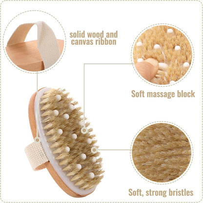 Bath Brush - Body Brush - Natural Bristles - Massage Brush - Shower Brush - Exfoliating Brush - Sauna Brush - Improves Blood Circulation - Lymphatic Function - Removes Dead Skin Cells - Image 3