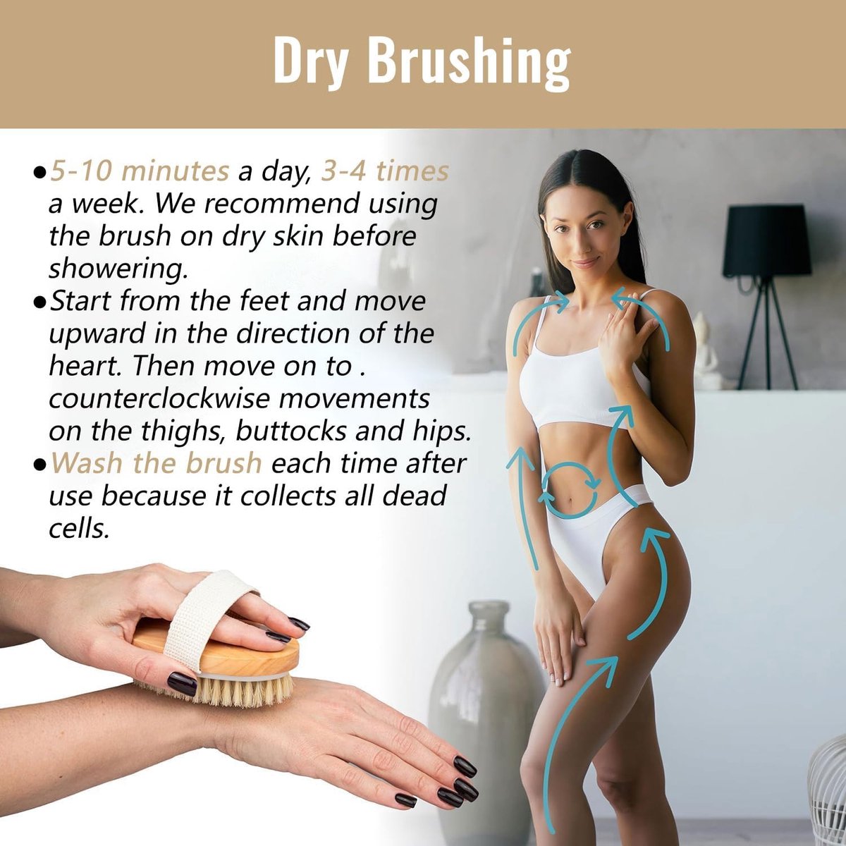 Bath Brush - Body Brush - Natural Bristles - Massage Brush - Shower Brush - Exfoliating Brush - Sauna Brush - Improves Blood Circulation - Lymphatic Function - Removes Dead Skin Cells - Image 7