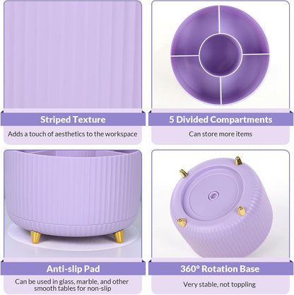 Storage Box - Rotating purple organizer for pens and art supplies - Storage box with compartments - Rotatable - Suitable for offices, schools and homes - Image 2