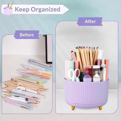 Storage Box - Rotating purple organizer for pens and art supplies - Storage box with compartments - Rotatable - Suitable for offices, schools and homes - Image 3