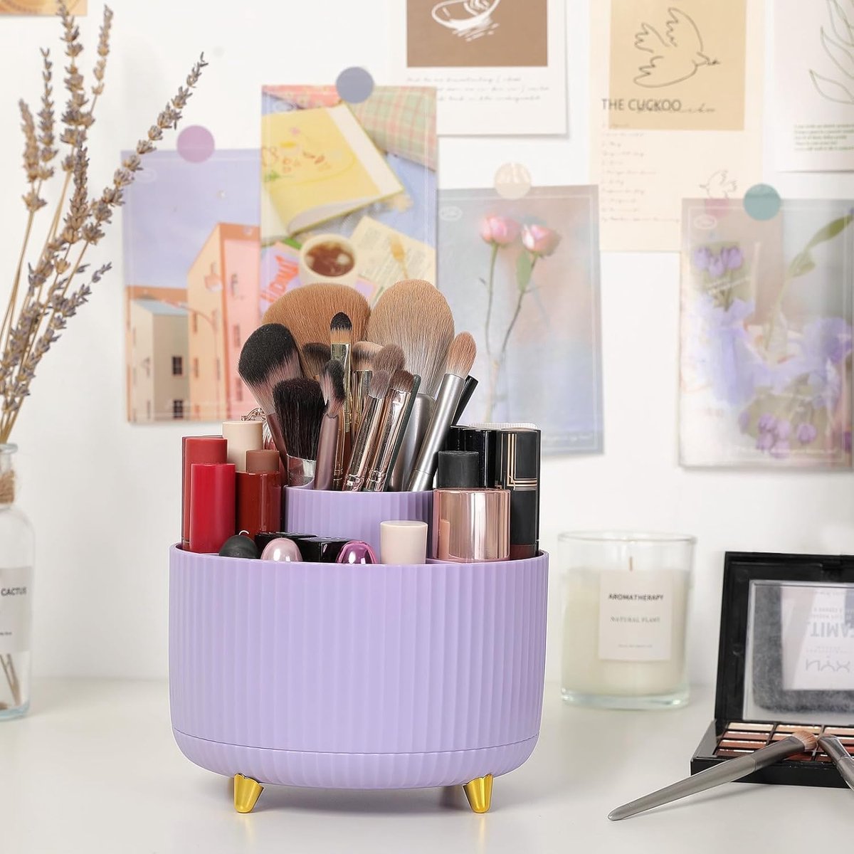 Storage Box - Rotating purple organizer for pens and art supplies - Storage box with compartments - Rotatable - Suitable for offices, schools and homes - Image 4