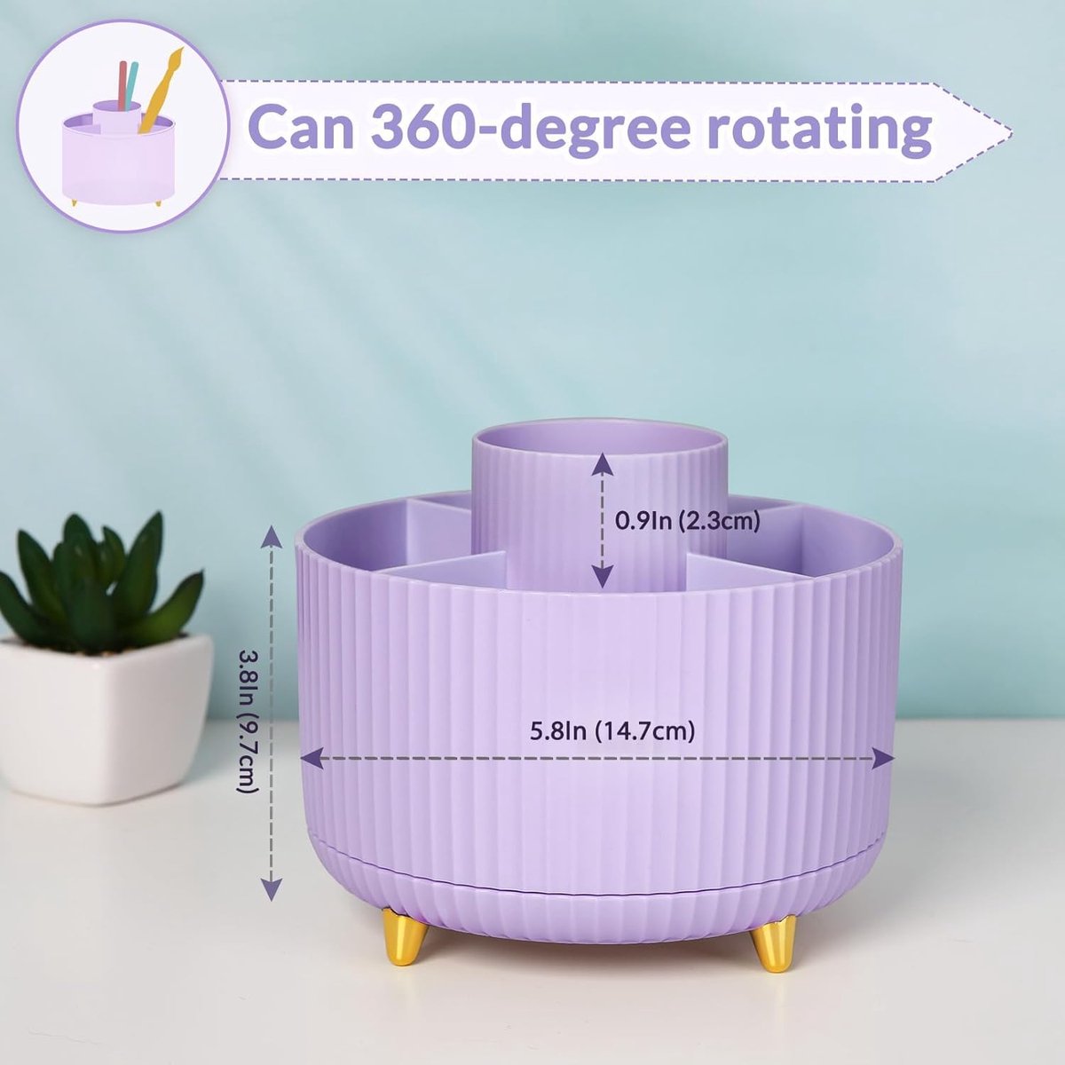 Storage Box - Rotating purple organizer for pens and art supplies - Storage box with compartments - Rotatable - Suitable for offices, schools and homes - Image 6