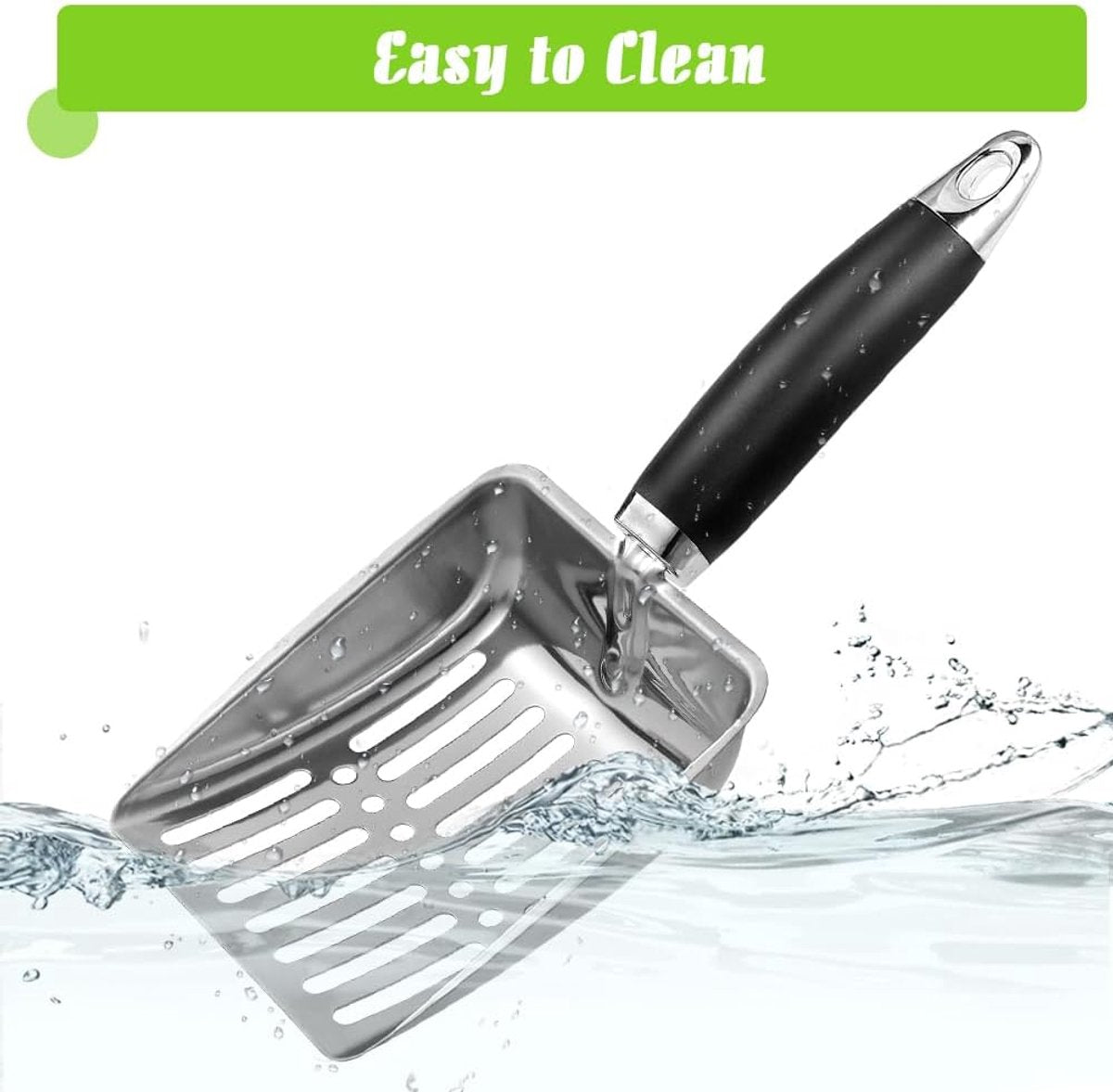 Cat Litter Scoop - Metal Cat Litter Scoop Made of Stainless Steel - Sturdy Mesh Scoop - Mesh Scoop - Easy to Clean - Suitable for Litter Boxes - Light Black - Image 2