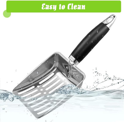 Cat Litter Scoop - Metal Cat Litter Scoop Made of Stainless Steel - Sturdy Mesh Scoop - Mesh Scoop - Easy to Clean - Suitable for Litter Boxes - Light Black - Image 2