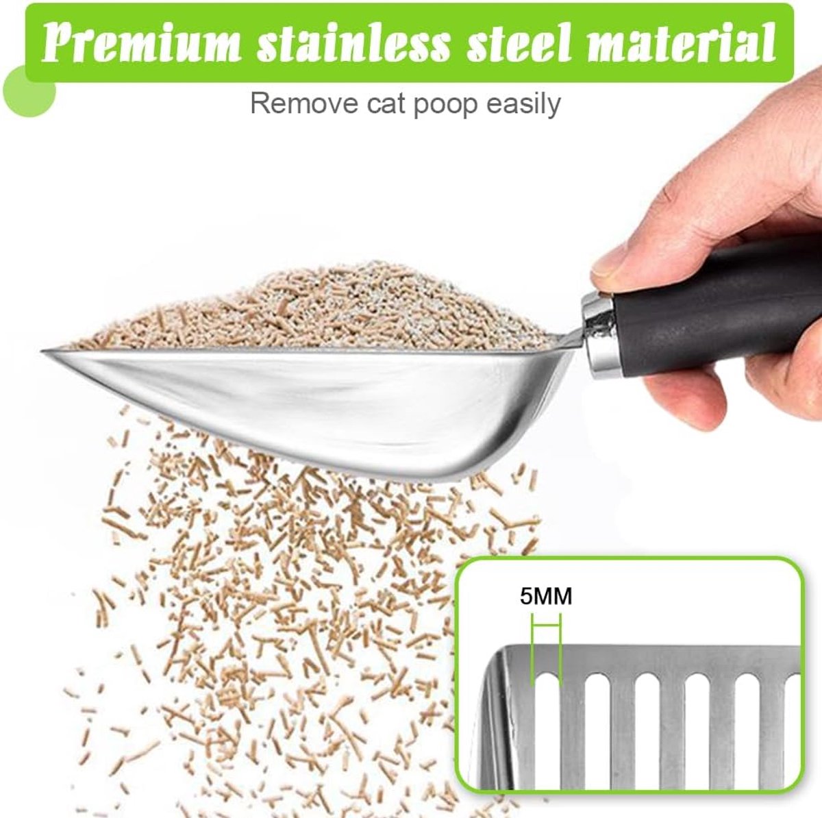 Cat Litter Scoop - Metal Cat Litter Scoop Made of Stainless Steel - Sturdy Mesh Scoop - Mesh Scoop - Easy to Clean - Suitable for Litter Boxes - Light Black - Image 3