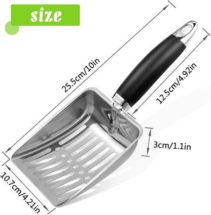 Cat Litter Scoop - Metal Cat Litter Scoop Made of Stainless Steel - Sturdy Mesh Scoop - Mesh Scoop - Easy to Clean - Suitable for Litter Boxes - Light Black - Image 4