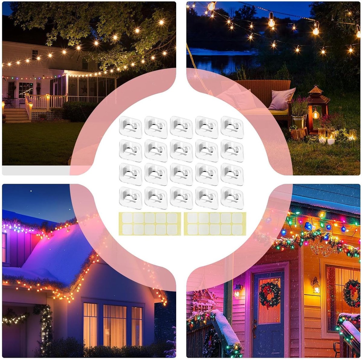 Hooks - Mini Light Clips | Self-Adhesive Lighting Hooks - Cable Holder Organizer - Set of 20 Hooks incl. Adhesive Strip - Image 5